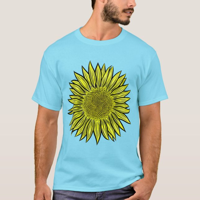 Blütengelbe Sonnenblume Hand gezogen T-Shirt (Vorderseite)