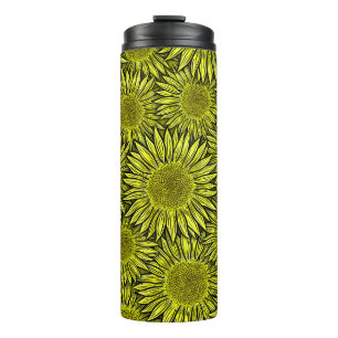 Blütengelbe Sonnenblume Hand gezogen Thermosbecher
