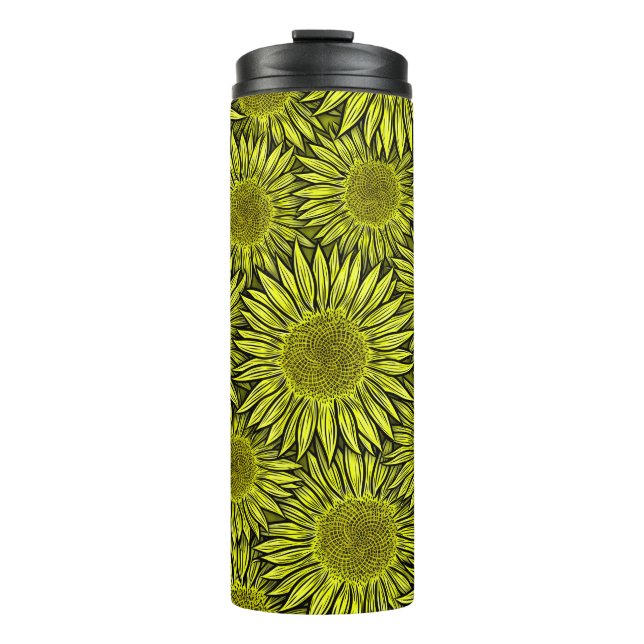 Blütengelbe Sonnenblume Hand gezogen Thermosbecher (Vorderseite)