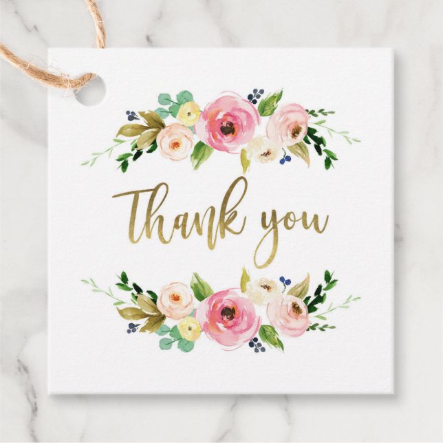 Blütengold und rosa Gefälligkeitstafel, boho, rust Geschenkanhänger (Vorderseite)