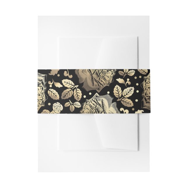 Blütengold und schwarze Vintage Einladungsbanderole (Vorderseite Beispiel)