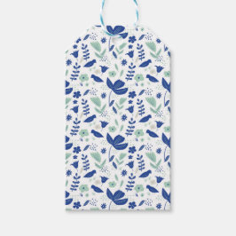 Blütengrün, blau und minzgrün, Tulpen und Vögel Geschenkanhänger