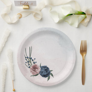 Blütengrün-Hochzeit in rosa staubblauer Marineblau Pappteller