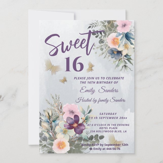 Blütengrün mit blühender Blüte Einladung (Vorderseite)