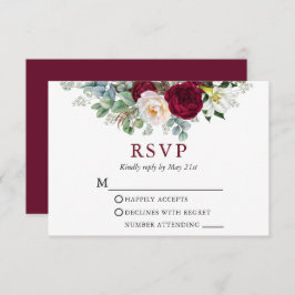 Blütengrün Wasserfarbe Burgund Hochzeit RSVP Karte