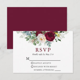 Blütengrün Wasserfarbe Burgund Hochzeit RSVP Karte
