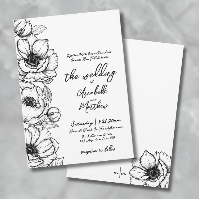 Blütenhandgezeichnete Botanische Hochzeit Einladung (Floral Hand Drawn Whimsical Wedding Invitation)