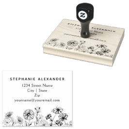 Blütenhandgezeichnete Gänse und wild lebende Blume Gummistempel