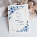 Blütenhochzeit Einladung<br><div class="desc">blaue Blumen mit goldenem Rahmen und staubiger Rückenfarbe. Sie können den Wortlaut,  die Textgröße,  die Farben und den Schriftart dieser Vorlage ändern.</div>