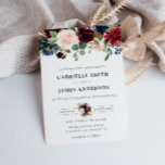 Blütenhochzeit in Marineblau und Bordeaux Einladung<br><div class="desc">Ein elegantes marineblaues Thema lädt mit einem Blumendesign ein. Es ist mit blau-bordeauxfarbenen und marineblauen Blumen mit blüten Rose und grünem Blattwerk ausgestattet. Sie können die Farben und den schwarzen Text personalisieren.</div>