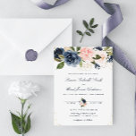 Blütenhochzeit in Marineblau und Wasserfarbe Einladung<br><div class="desc">Ein elegantes marineblaues Thema lädt mit einem Blumendesign ein. Es verfügt über Aquarellblau und blaue Blume. Sie können die Farben und den schwarzen Text personalisieren.</div>