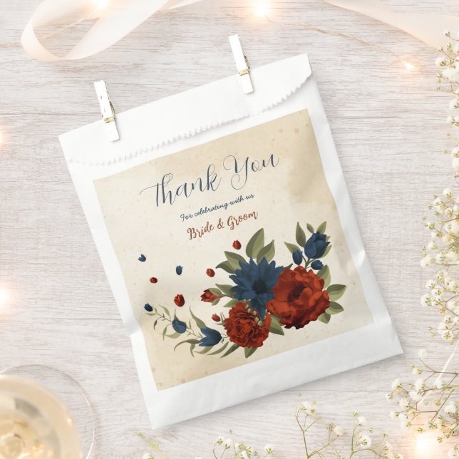 Blütenhochzeit in Orange und Marineblau Geschenktütchen (Ausgeschnitten)