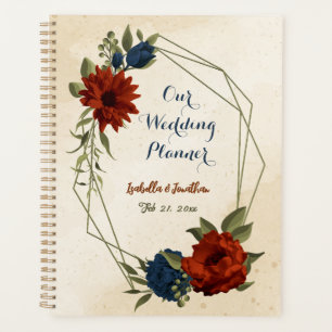 Blütenhochzeit in Orange und Marineblau Planer