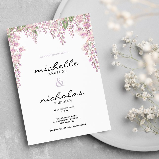 Blütenhochzeit in Rosa-Lila Einladung (Botanic pink lilac green hyacinth floral wedding invitation )