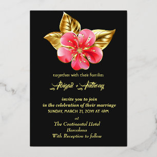 Blütenhochzeit in Rosa und Gold Folieneinladung