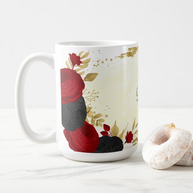 Blütenhochzeit in Rot und Gold Kaffeetasse (Mit Donut)