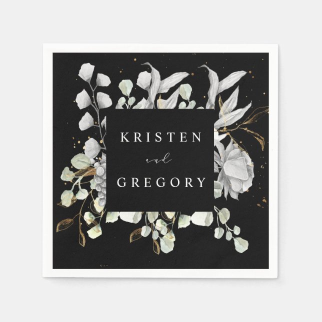 Blütenhochzeit in Silbergold Serviette (Vorderseite)