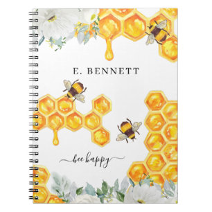 Blütenhonigwaben-Hummel   Monogramm-Journal Notizblock