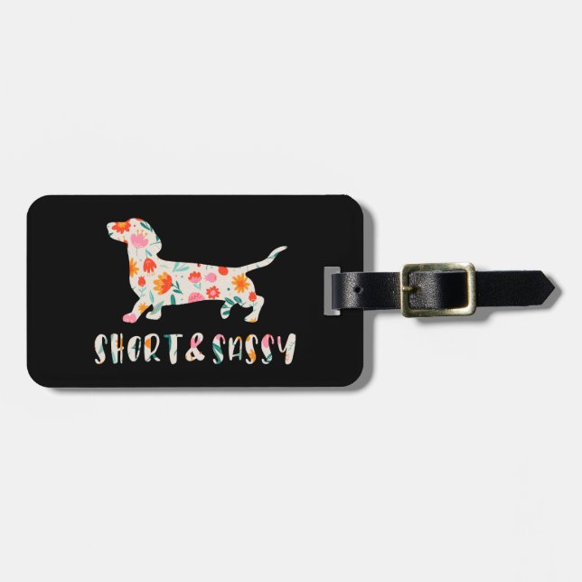 Blütenhund aus kurzer Dackel Gepäckanhänger (Vorderseite horizontal)