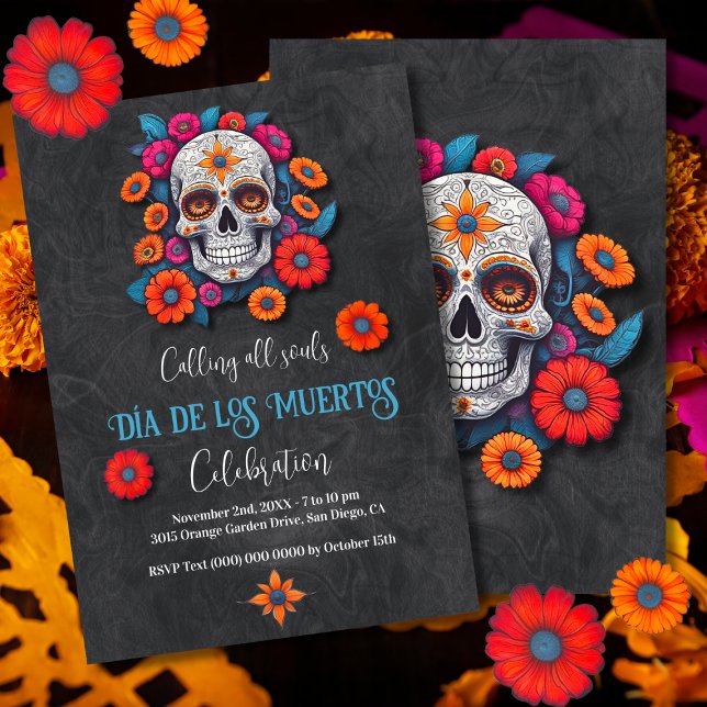 Blütenkalavera Dia de los Muertos Einladung (Von Creator hochgeladen)