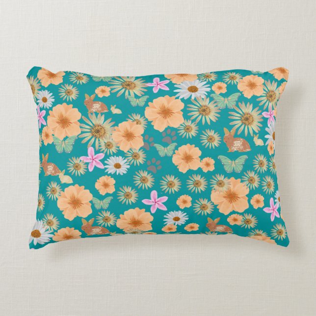 Blütenkaninchen blau dekokissen (Vorderseite)