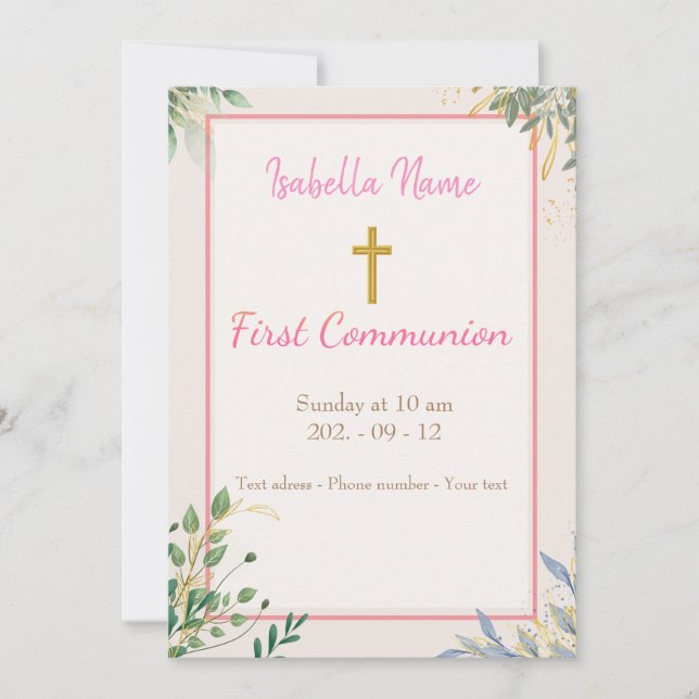 Blütenkarte Goldenes Kreuz Einladung (Vorderseite)