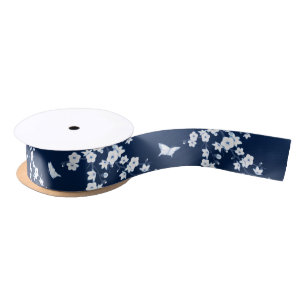 Blütenkirsche Blüten Navy Blau Weiß Satinband