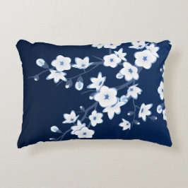 Blütenkirsche Blüten Navy Blau Weiß Zierkissen