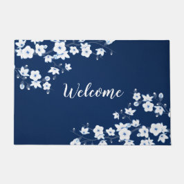 Blütenkirsche Blüten Navy Blauer Weiß Empfang Fußmatte