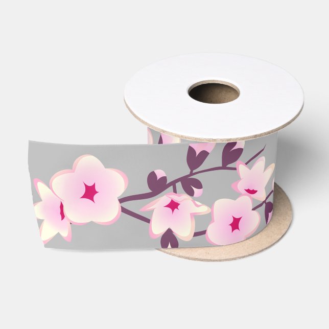 Blütenkirsche Blüten Rosa Grau Satinband (Spule)