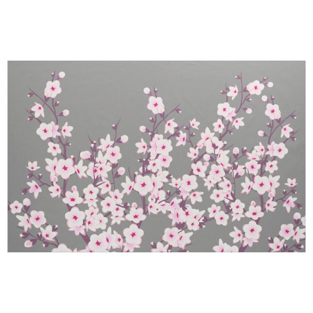 Blütenkirsche Blüten Rosa Grau Stoff (Yard (91,4 cm))