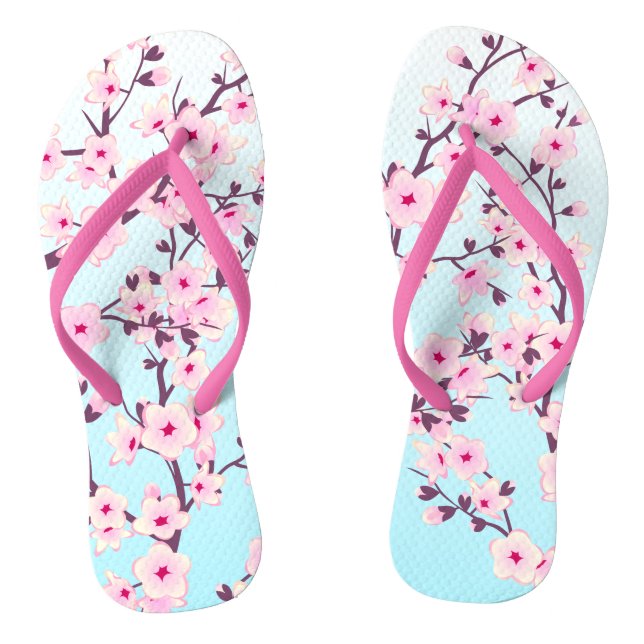 Blütenkirsche Blüten Rosa Türkis Flip Flops (Fußbett)