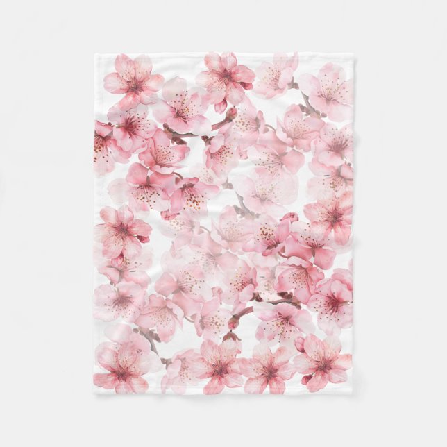 Blütenkirsche Blüten Rosa Weiß Fleecedecke (Vorderseite)