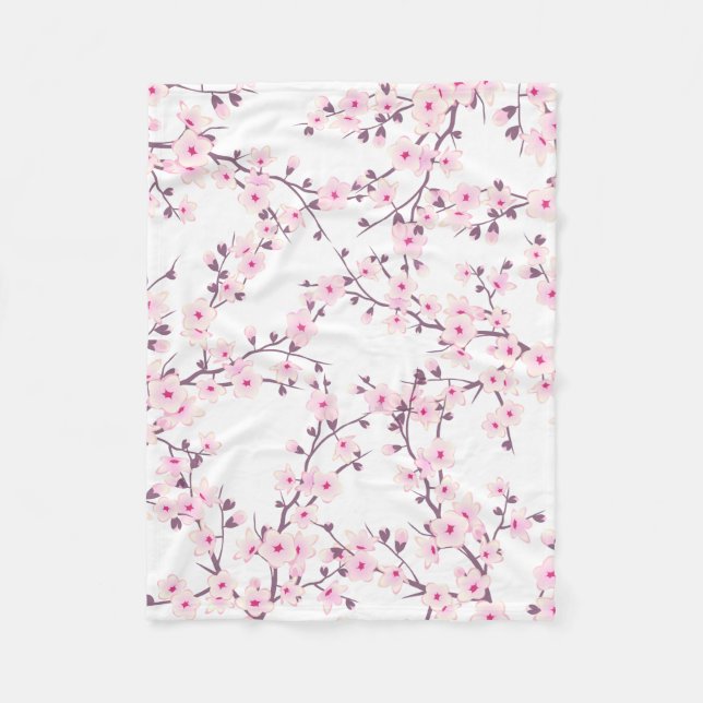 Blütenkirsche Blüten Rosa Weiß Fleecedecke (Vorderseite)