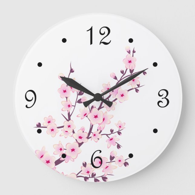 Blütenkirsche Blüten Rosa Weiß Große Wanduhr (Vorderseite)
