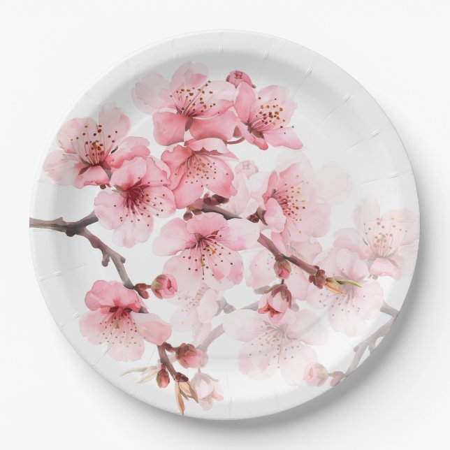 Blütenkirsche Blüten Rosa Weiß Pappteller (Vorderseite)