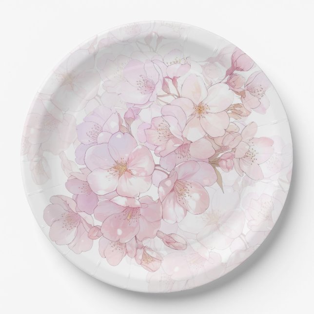 Blütenkirsche Blüten Rosa Weiß Pappteller (Vorderseite)