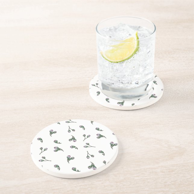 Blütenknospen - Rosa und Grün - Blütenmuster Getränkeuntersetzer (Seite)