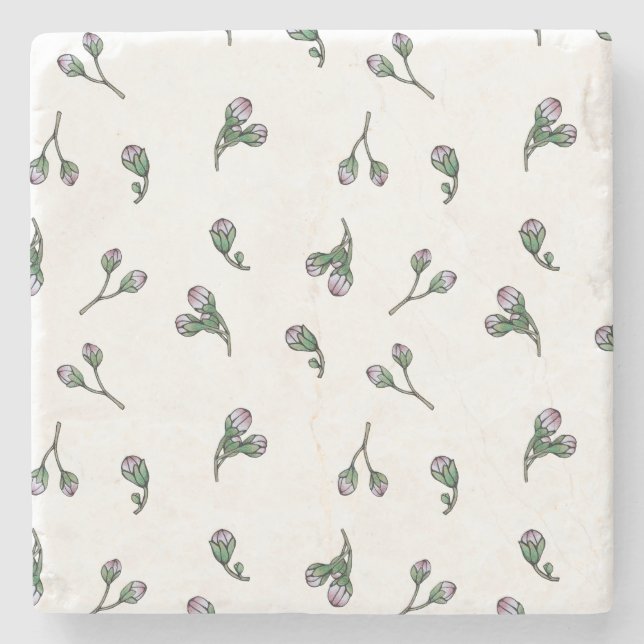 Blütenknospen - Rosa und Grün - Blütenmuster Steinuntersetzer (Vorderseite)