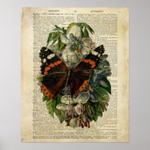 Blütenkunst der Schmetterlinge auf der Vintagen Wö Poster