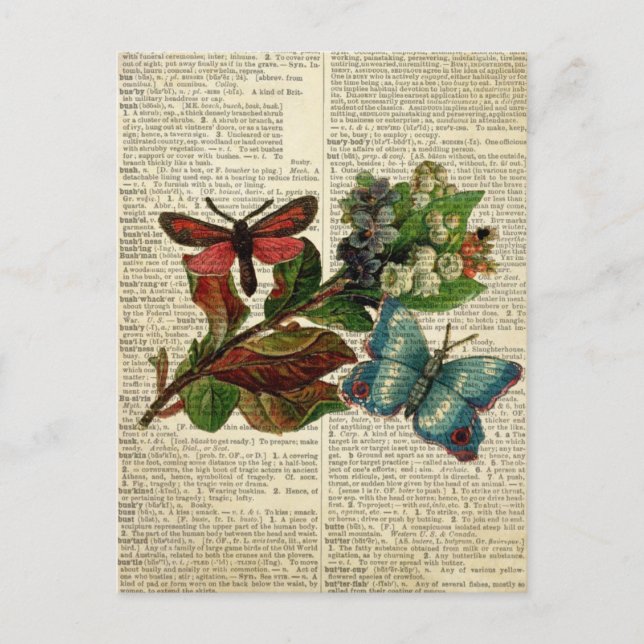 Blütenkunst der Schmetterlinge auf der Vintagen Wö Postkarte (Vorderseite)