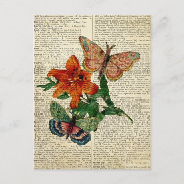 Blütenkunst der Schmetterlinge auf der Vintagen Wö Postkarte (Vorderseite)
