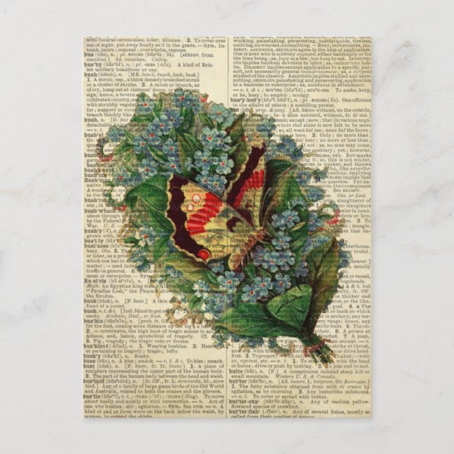 Blütenkunst der Schmetterlinge auf der Vintagen Wö Postkarte (Vorderseite)