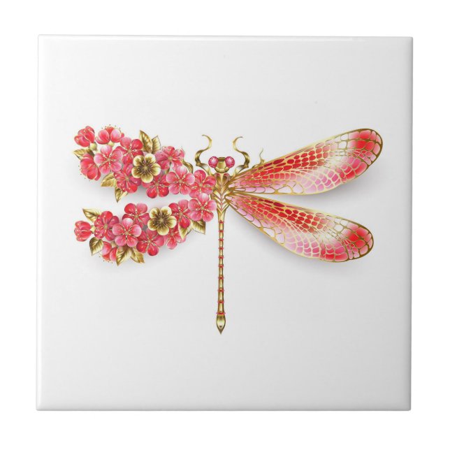 Blütenlibelle mit Schmuck sakura Fliese (Vorderseite)