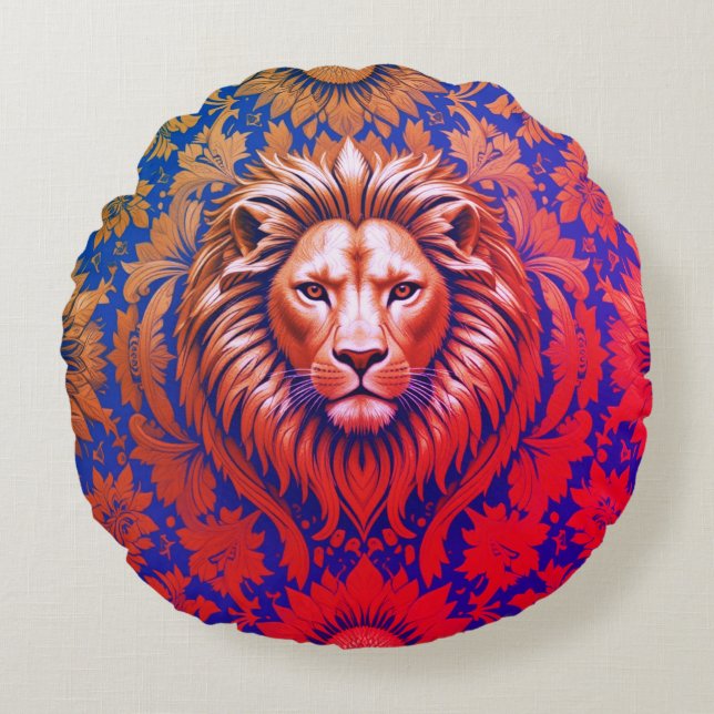 Blütenlion Brushed Polyester Rundes Kissen (Vorderseite)