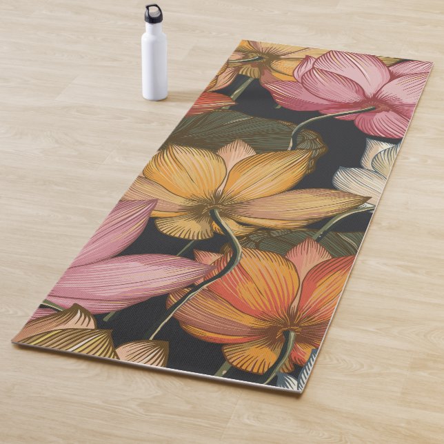 Blütenlotus Water Lilies Schwarze Übung Yogamatte (Beispiel)