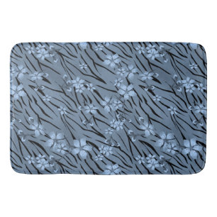 Blütenmuster, blau, Tigermuster Badematte