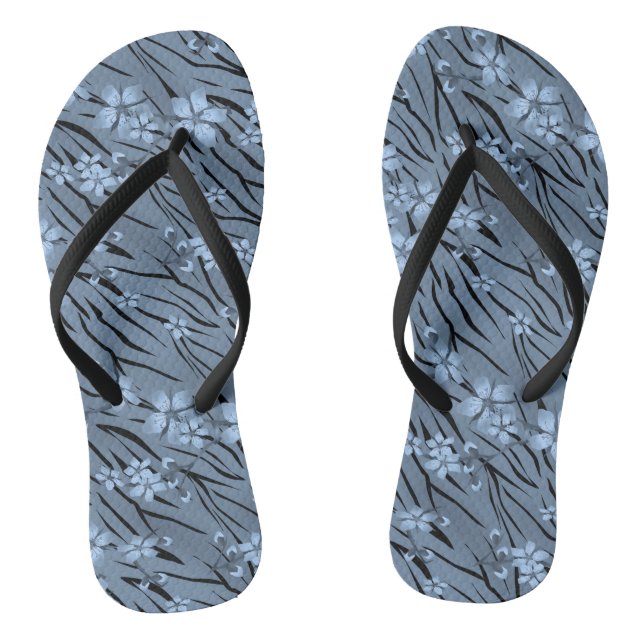 Blütenmuster, blau, Tigermuster Flip Flops (Fußbett)