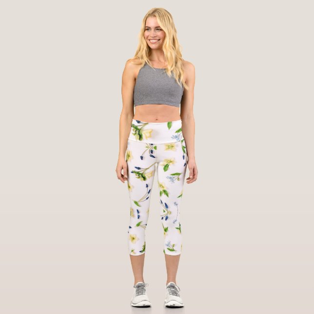 Blütenmuster im Sommer Capri Leggings (Vorderseite)