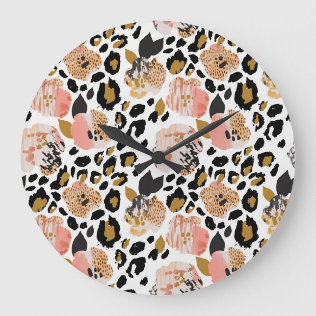Blütenmuster, tierisches Druck, nahtloses Muster. Große Wanduhr (Vorderseite)